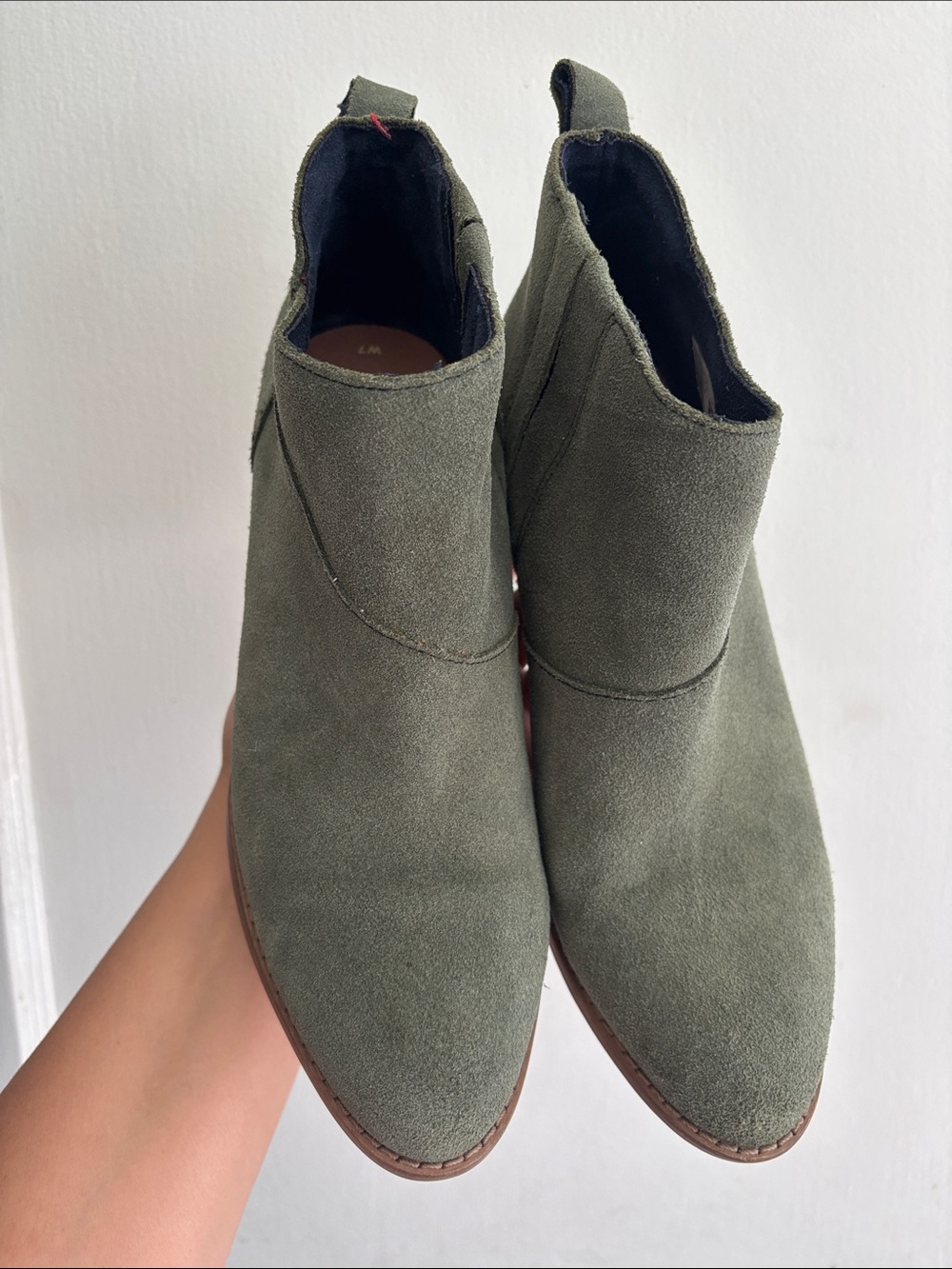 Toms Olive Green Suede Chelsea Booties